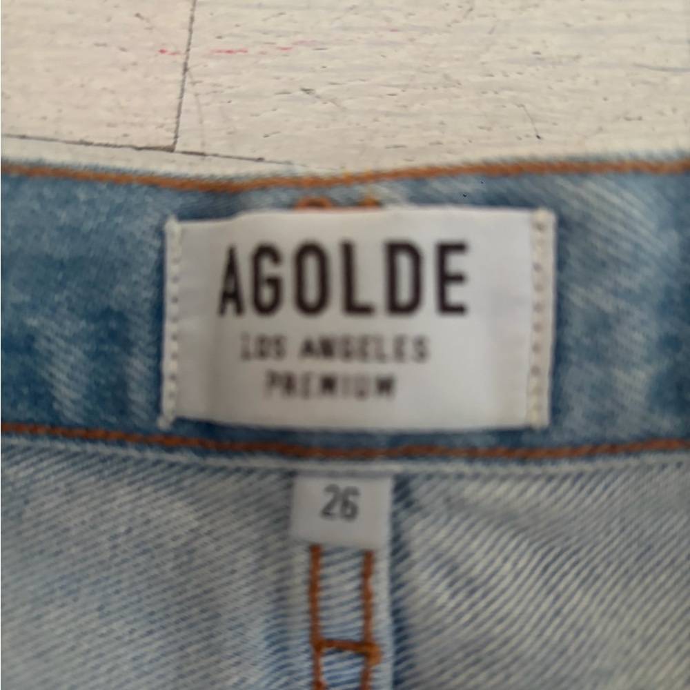 Agolde Light Blue Ripped Jean Shorts - Picture 3 of 4